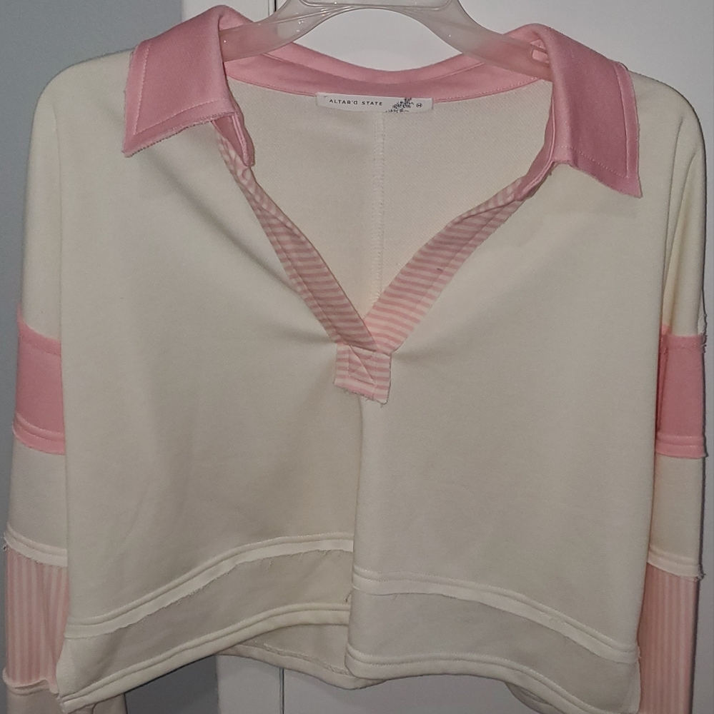 Altar'd State Cream and Pink Knit Top